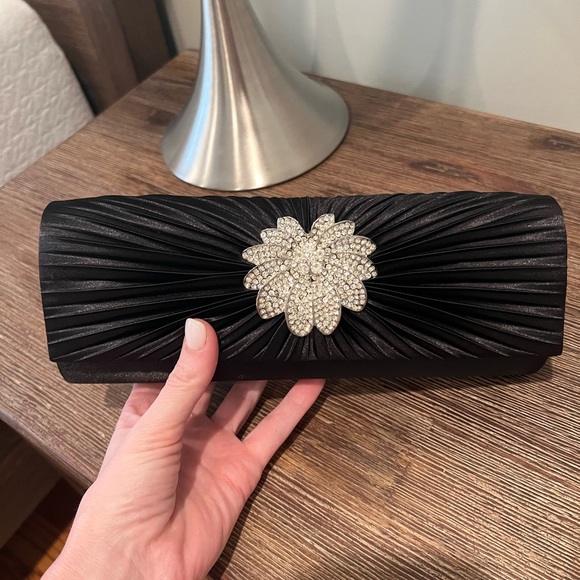 Brand new Black Satin Evening Purse Clutch Crystals - Picture 6 of 6